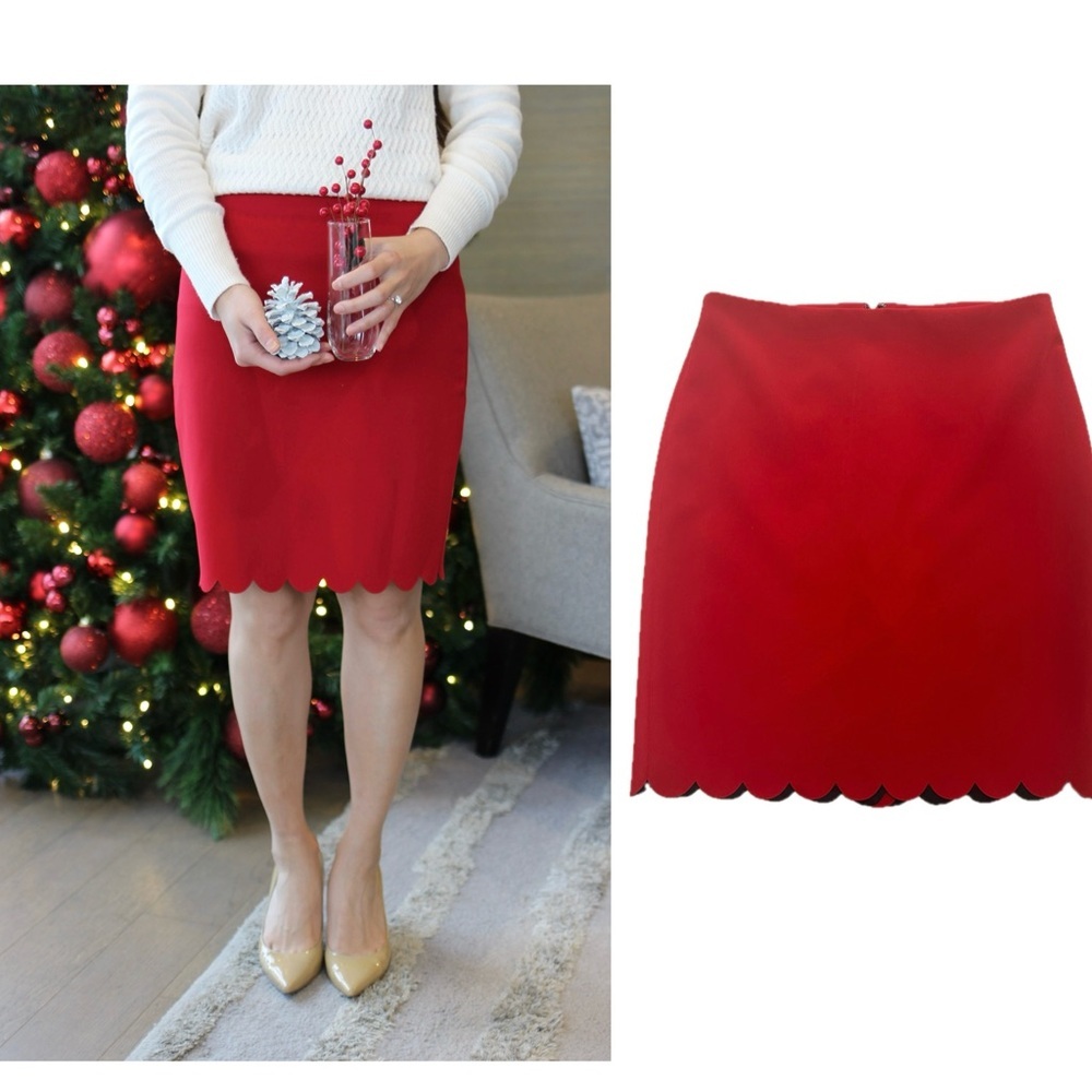 Banana republic red scalloped hem pencil skirt Sz 6